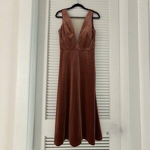 Jenny Yoo Velvet-Like Illusion Plunge Gown - Size 8